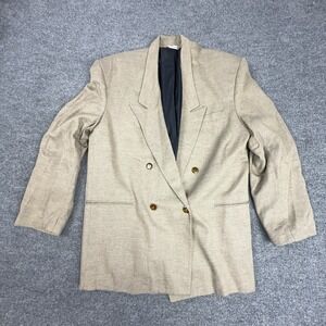 Index Blazer Sport Coat Mens Medium Beige Rayon Blend Double Breasted Peak Lapel